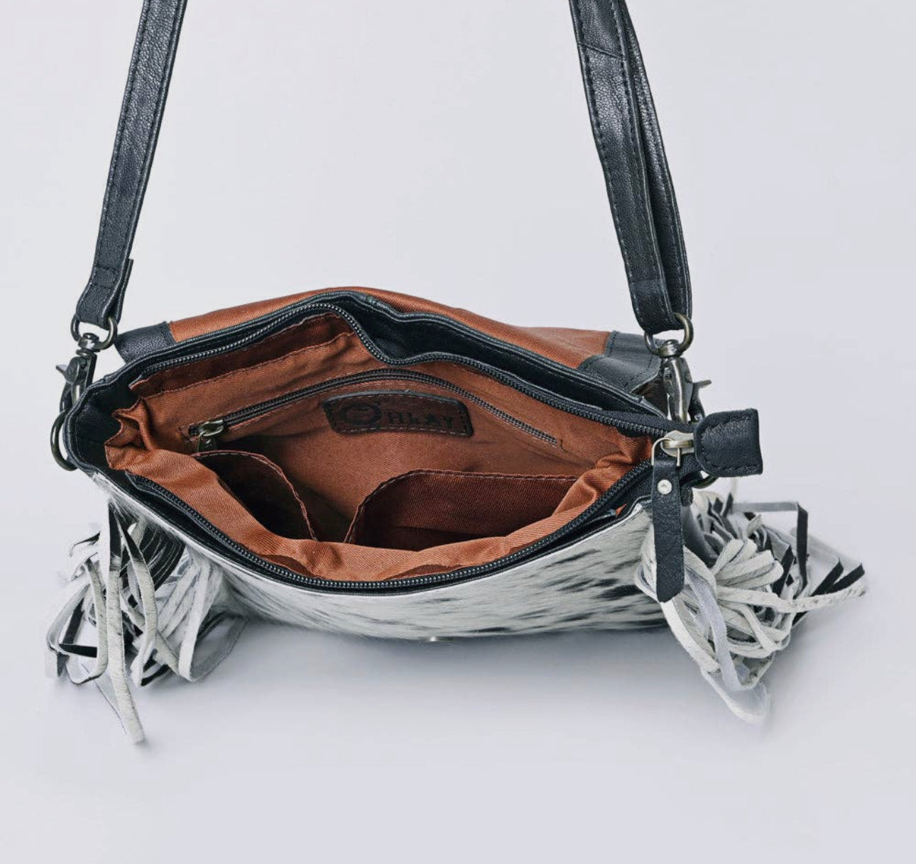 Cowhide tooled leather crossbody