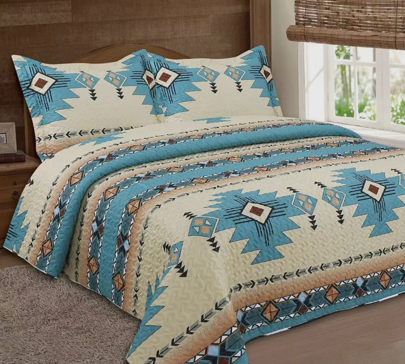 Turquoise Navajo 3pc Bedspread Quilt