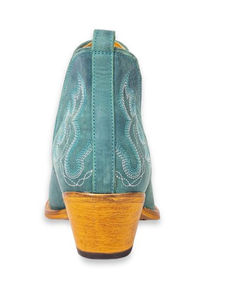 MAISIE STITCHED LEATHER BOOTS IN TURQUOISE