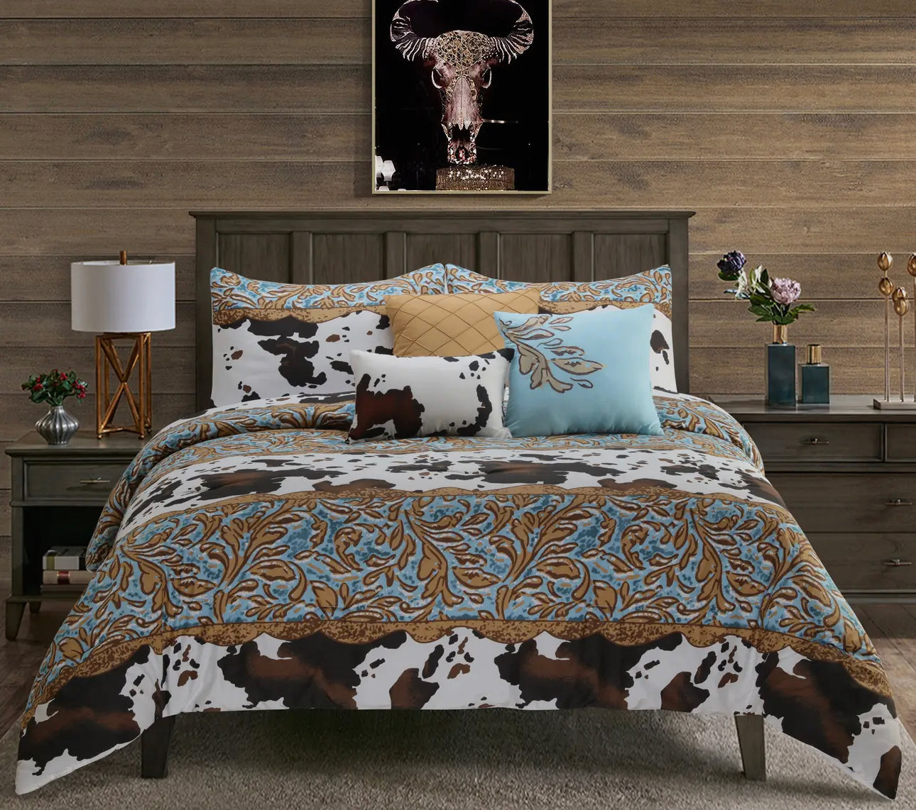 Floral Cowprint 6pc Comforter Set